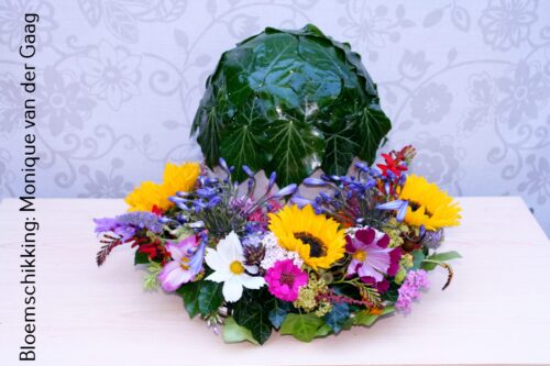 Klimop op de berg en bloemen aan de voet